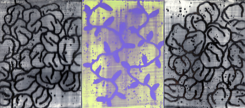 Three panel painting titled 
