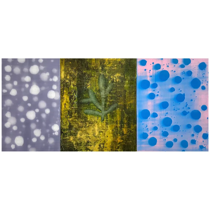 Three panel painting titled 