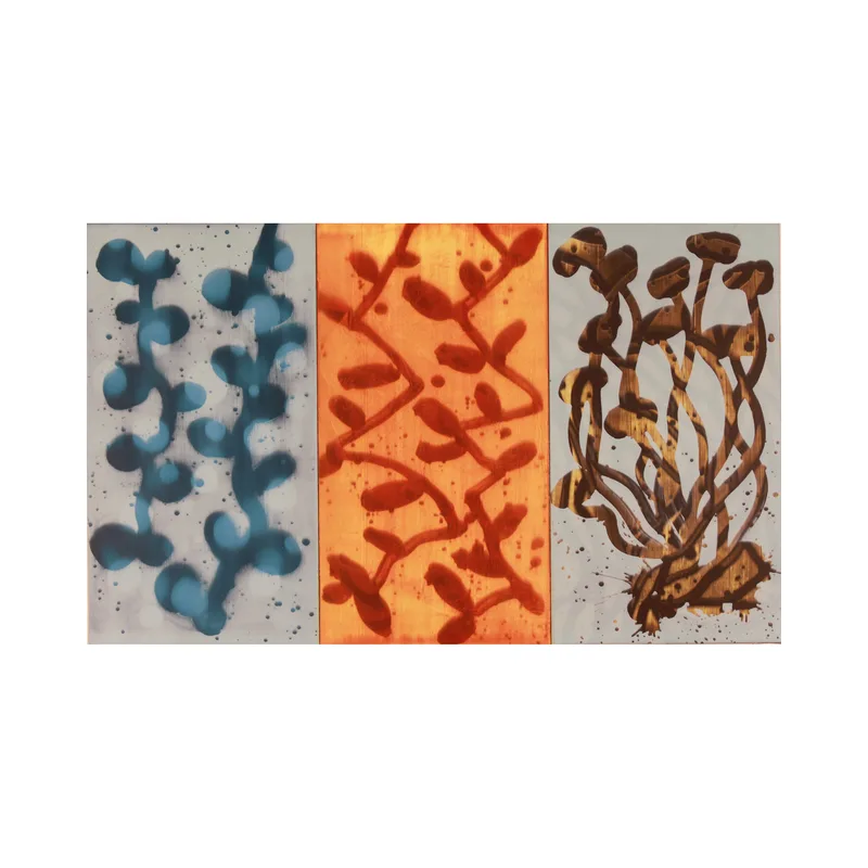 Three panel painting titled 