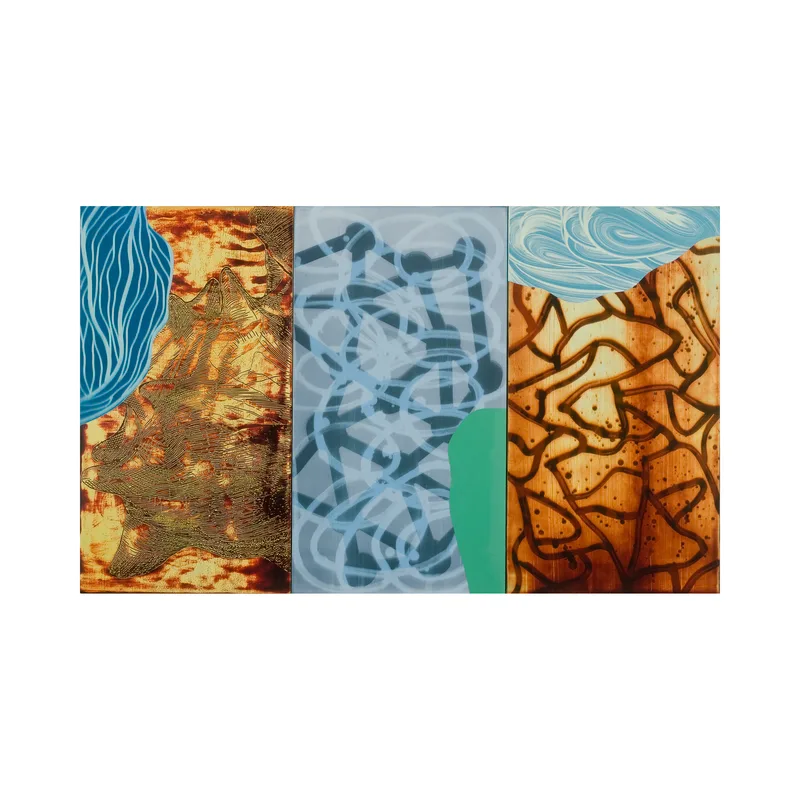 Three panel painting titled 