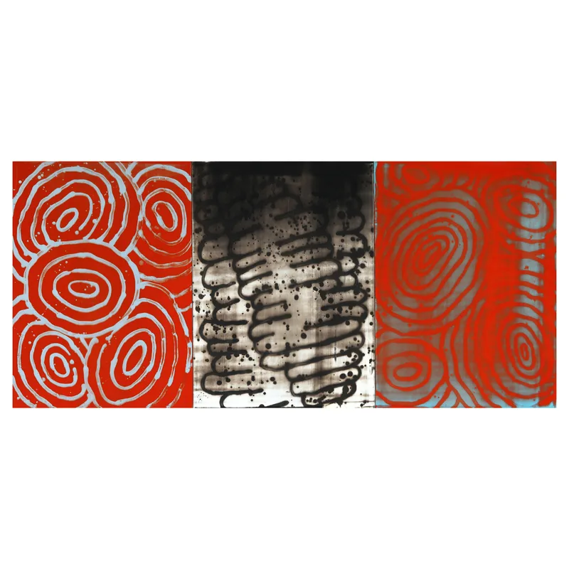 Three panel painting titled 