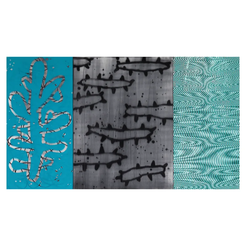 Three panel painting titled 