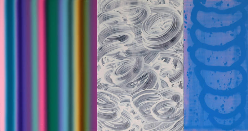 Three panel painting titled 