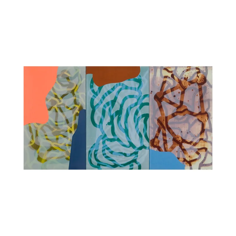 Three panel painting titled 