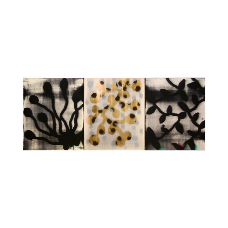 Three panel painting titled 