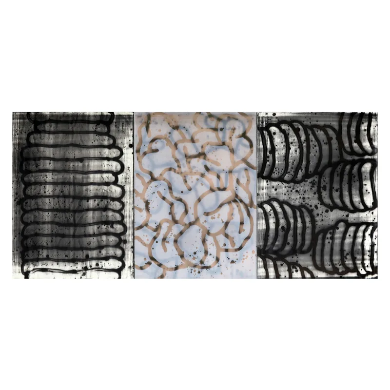 Three panel painting titled 
