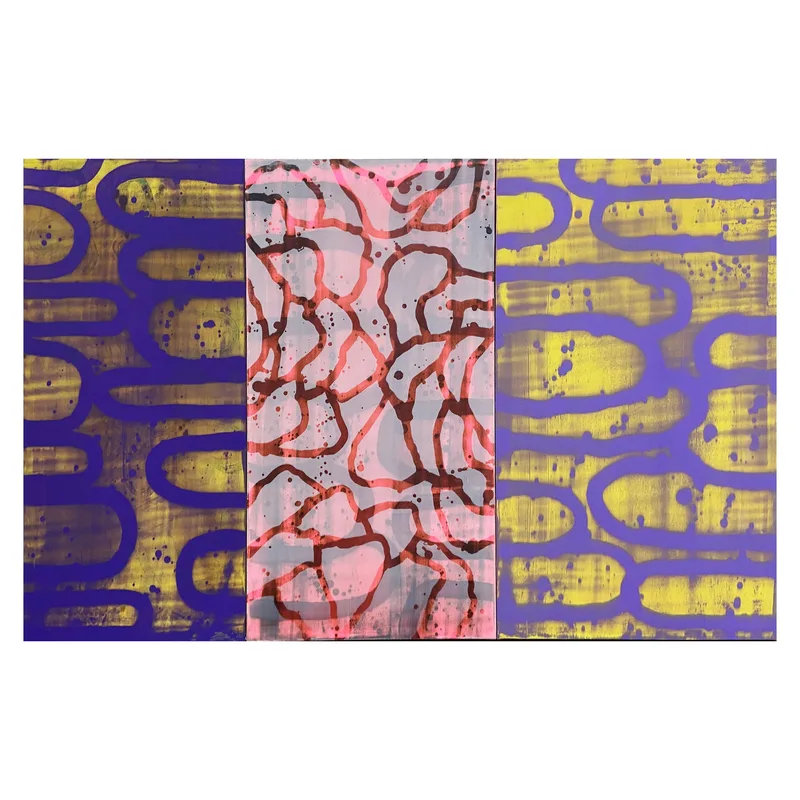 Three panel painting titled 