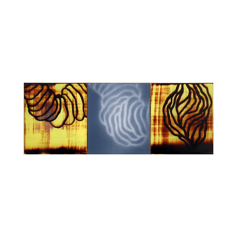Three panel painting titled 