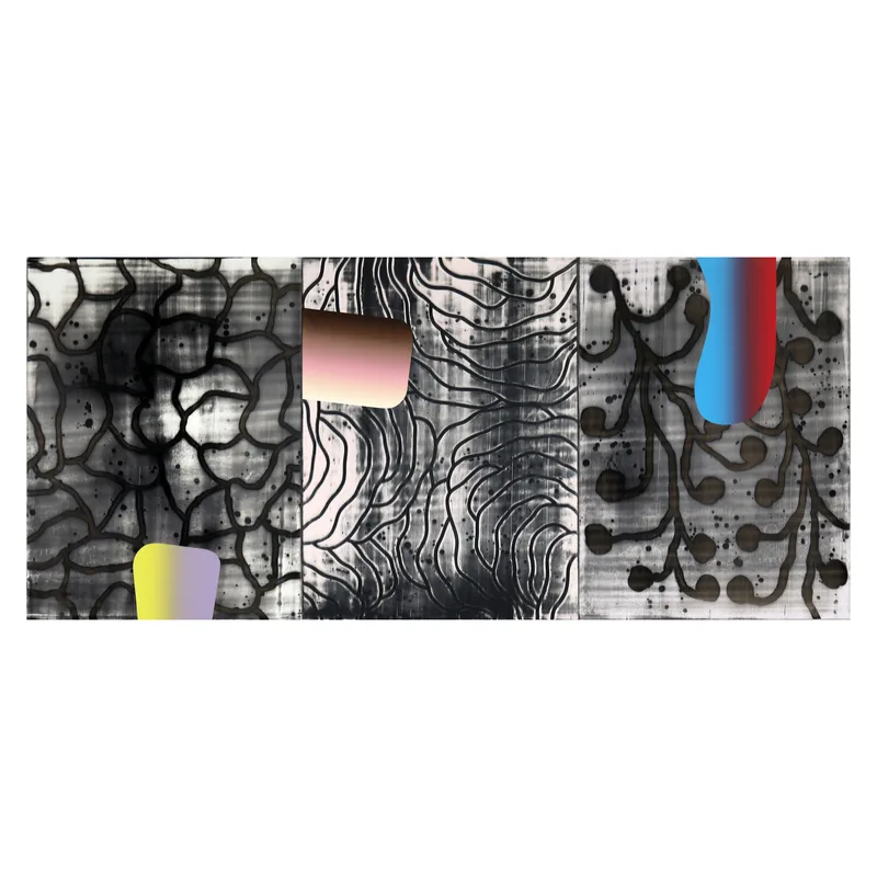 Three panel painting titled 