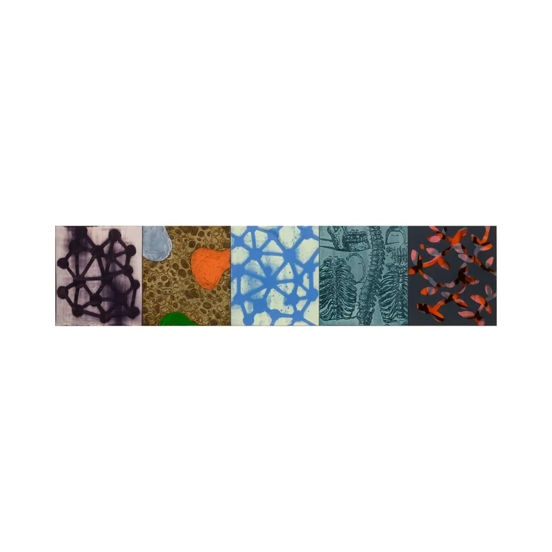 Five panel painting titled 