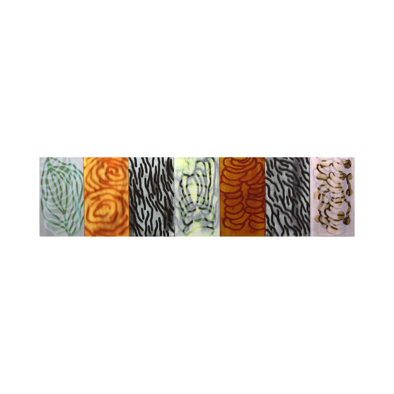 Seven panel painting titled 